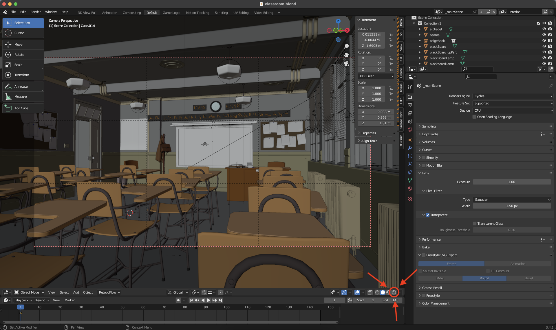 Blender Classroom Screen Shot Render Button