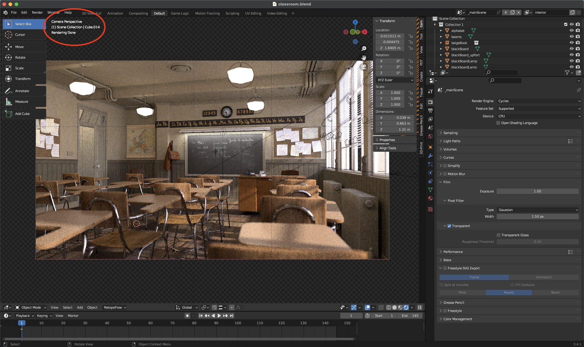 Blender Classroom Screen Shot Render Button