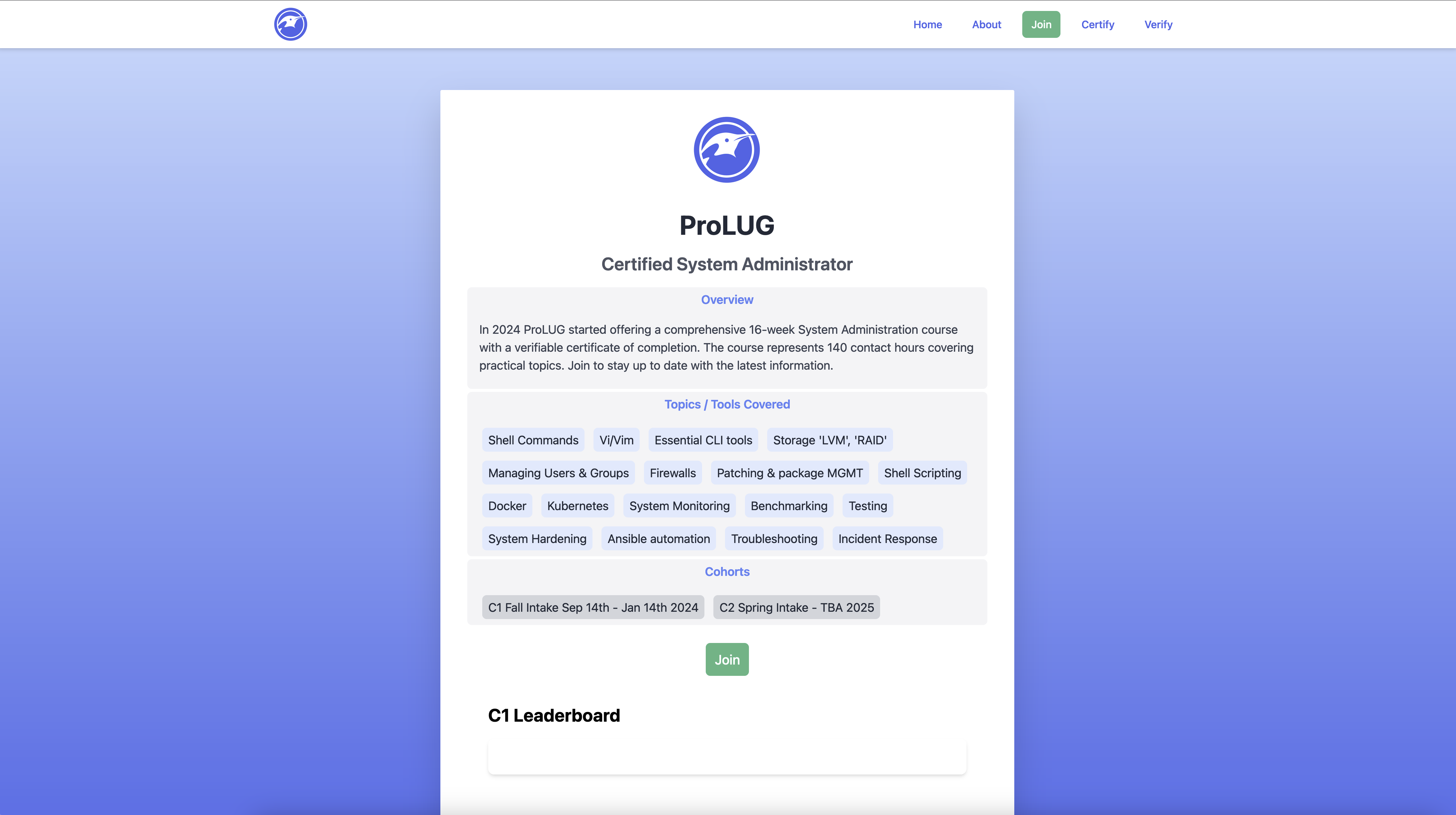 ProLUG Certify Page